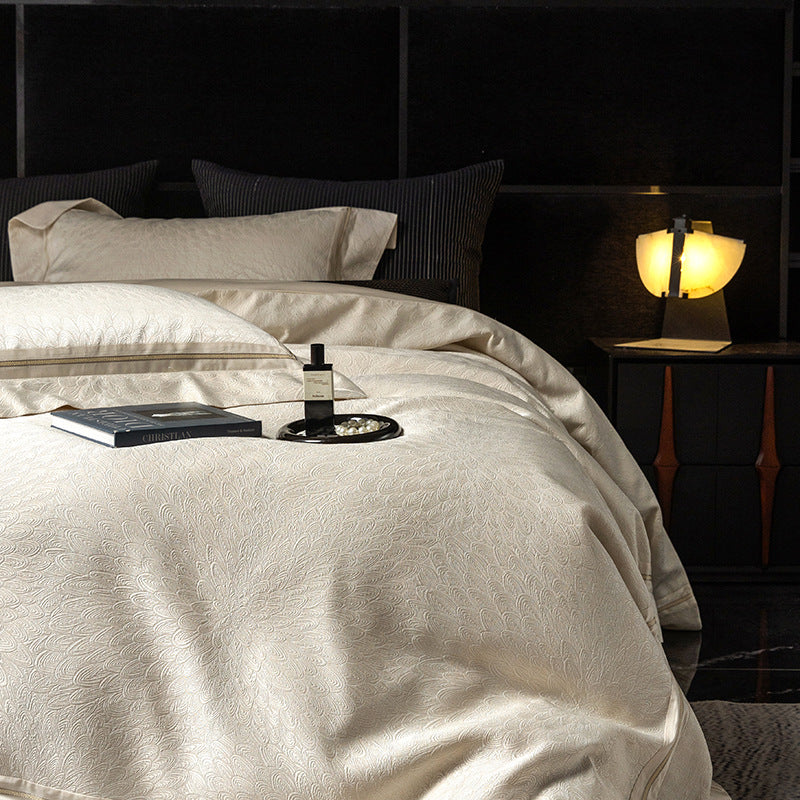 Luxus Jacquard-strukturierte Baumwollmischung Bettbezug Set mit Umschlag-Kissenbezügen