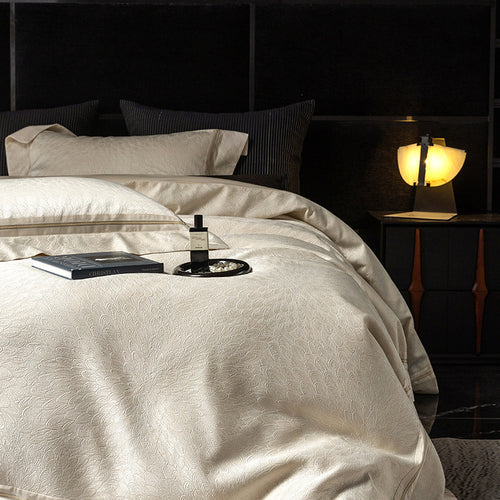 Luxus Jacquard-strukturierte Baumwollmischung Bettbezug Set mit Umschlag-Kissenbezügen