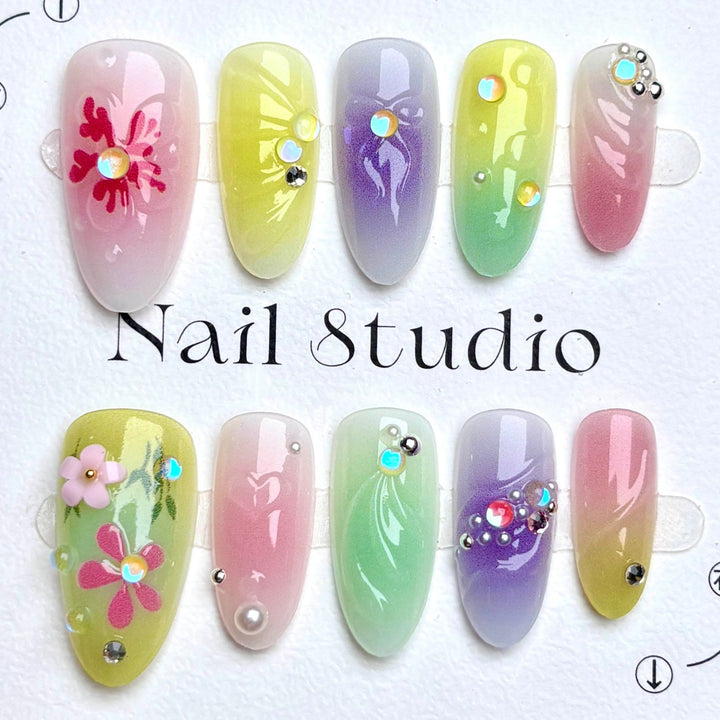 Blumenverziertes Press-On Nagelkunst-Set 1790746209