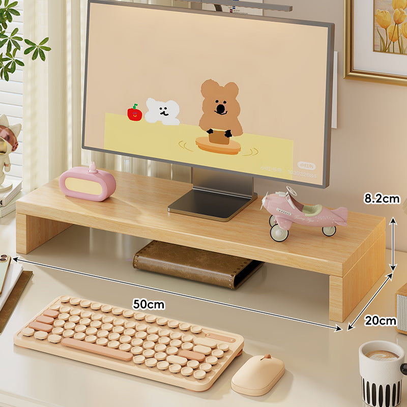 Breite Massivholz Gebogener Desktop Monitorständer mit Unterregalablage