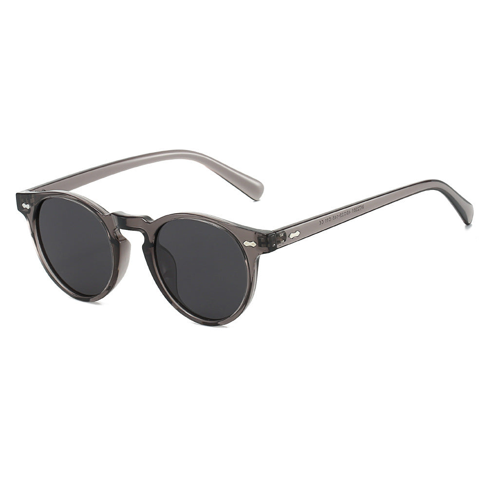 Damen Vintage Sonnenbrille mit runden Gläsern und transparentem Rahmen Karnz