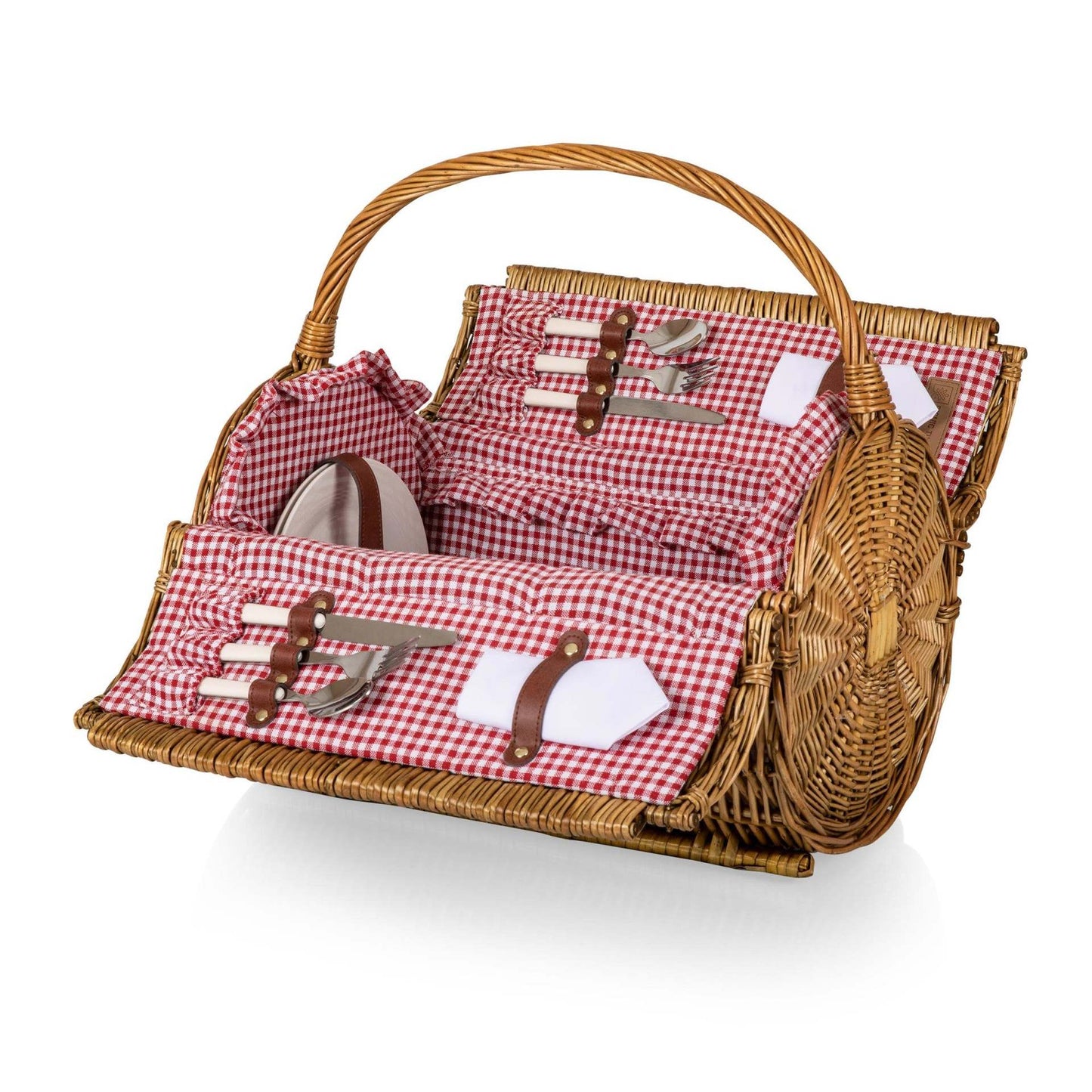 Damen Picknickkorb mit integriertem Geschirrset und stilvollem Gingham-Muster Karnz