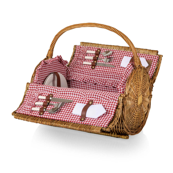 Damen Picknickkorb mit integriertem Geschirrset und stilvollem Gingham-Muster Karnz