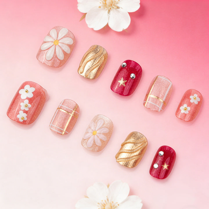 Elegantes, blumenmotiviertes Press-On-Nagelset