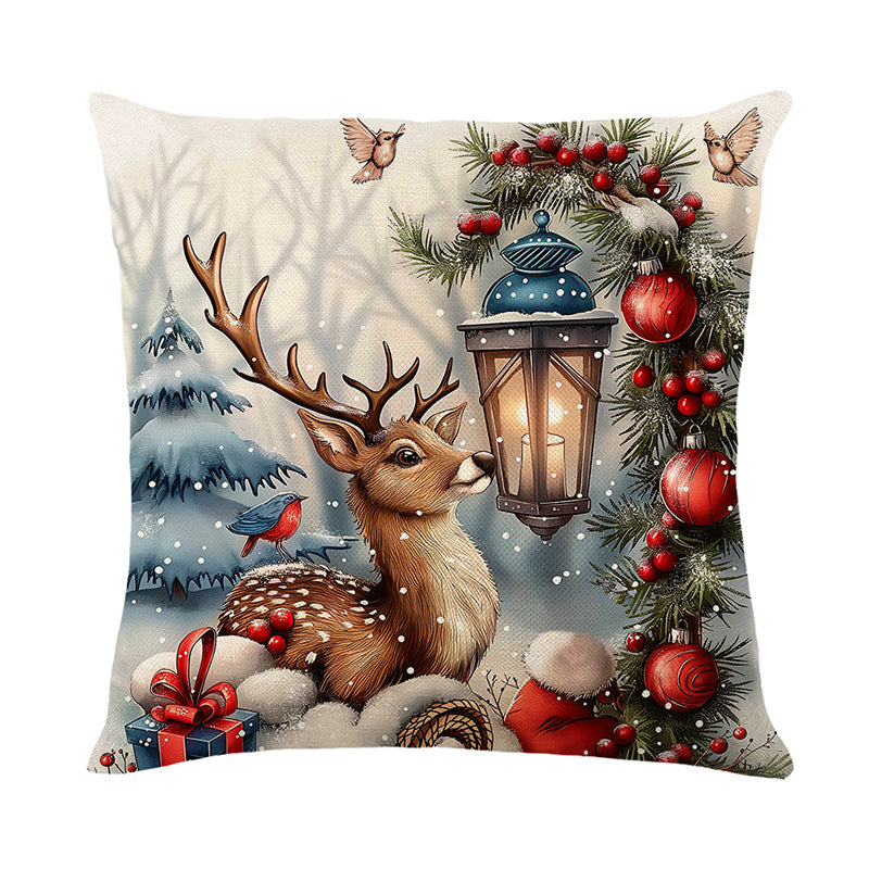 Urlaubsfestliche Leinenmischung Quadratische Kissenbezug mit Schneemann und Winterlandschaft Druck