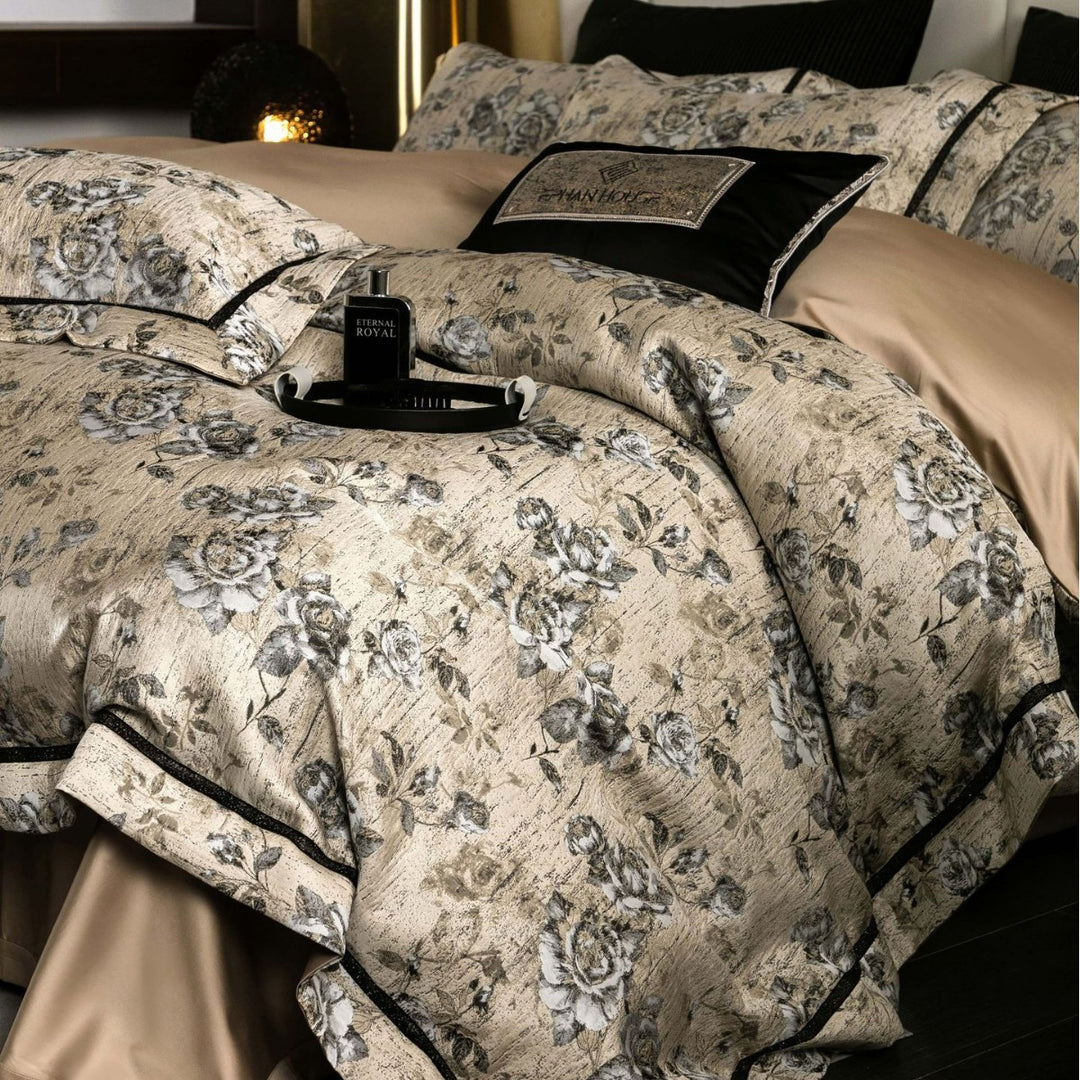 Luxus Blumenjacquard Bettwäsche Set mit Bettdecke und Kissenbezügen