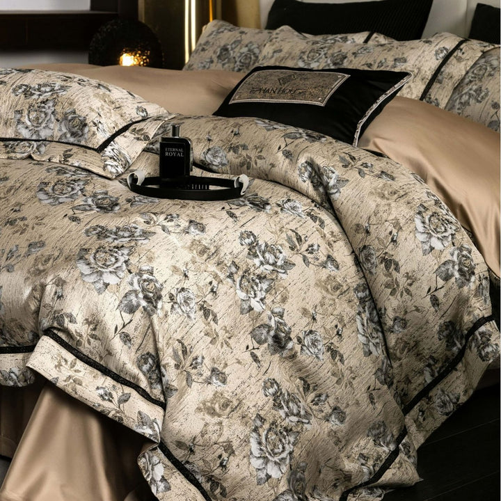 Luxus Blumenjacquard Bettwäsche Set mit Bettdecke und Kissenbezügen