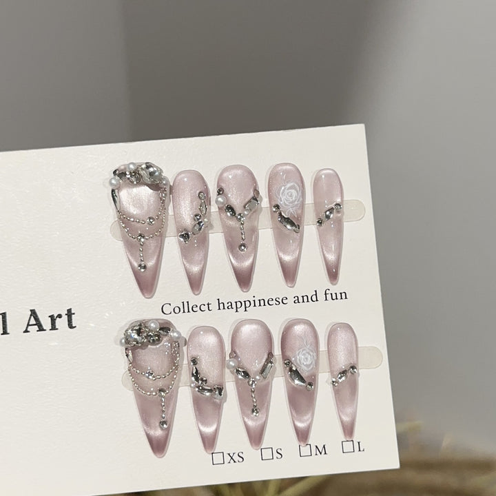 Elegantes Strass-verziertes Stilettos Press-On Nagelset