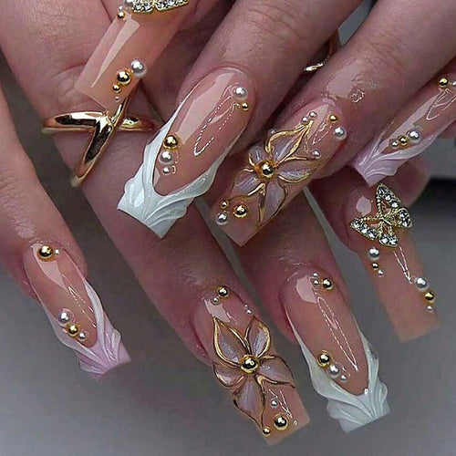 Dekoratives Press-On Nagelkunst-Set mit Kristallakzenten Karnz