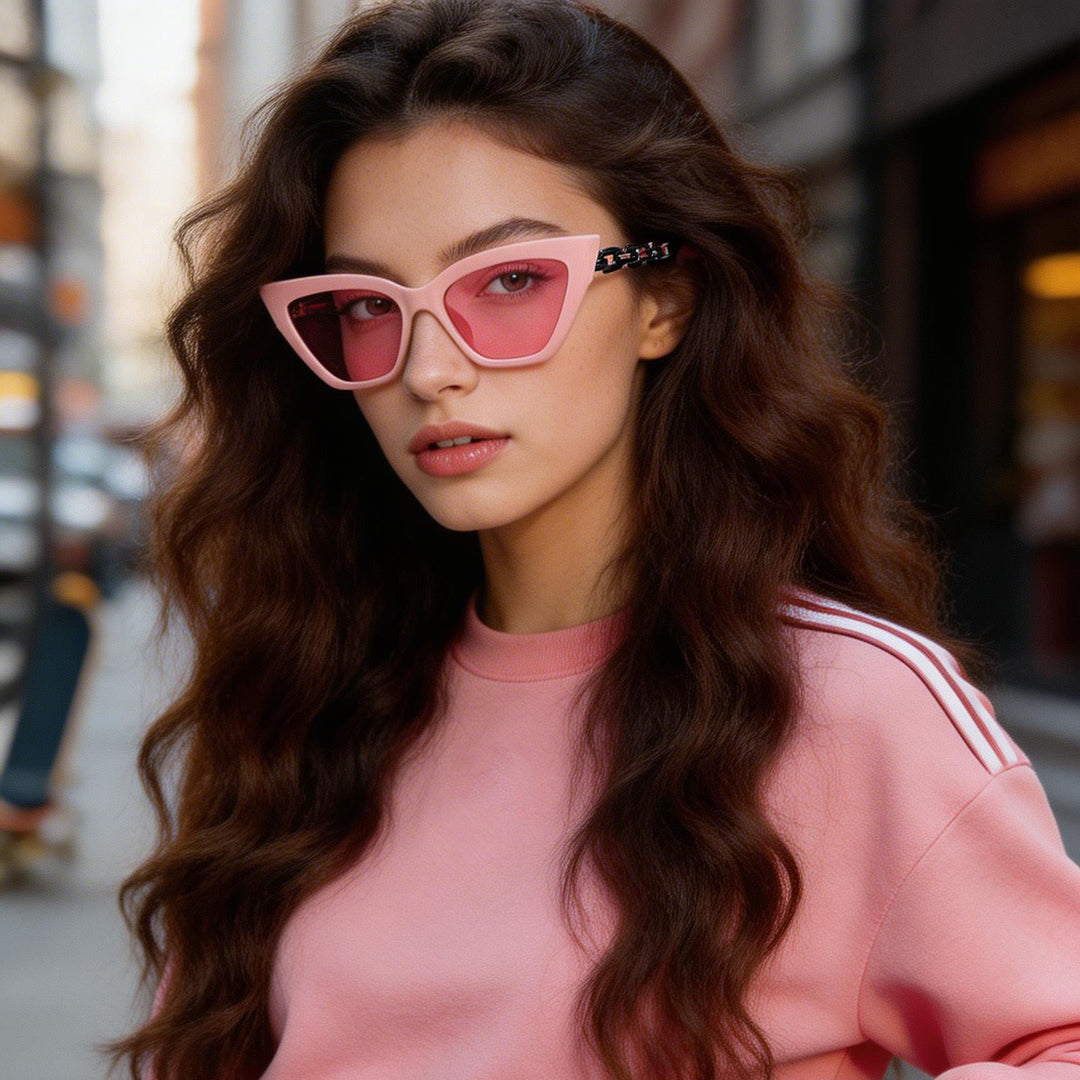 Damen Cat-Eye Sonnenbrille mit luxuriösem Kettenrahmen Karnz