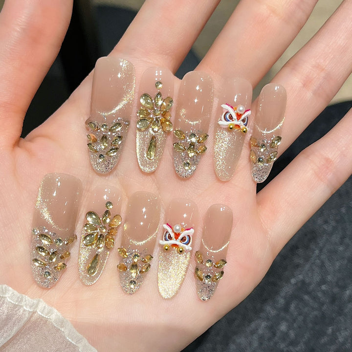 Dekorativer Strass Blumen Press-On Nail Set Karnz