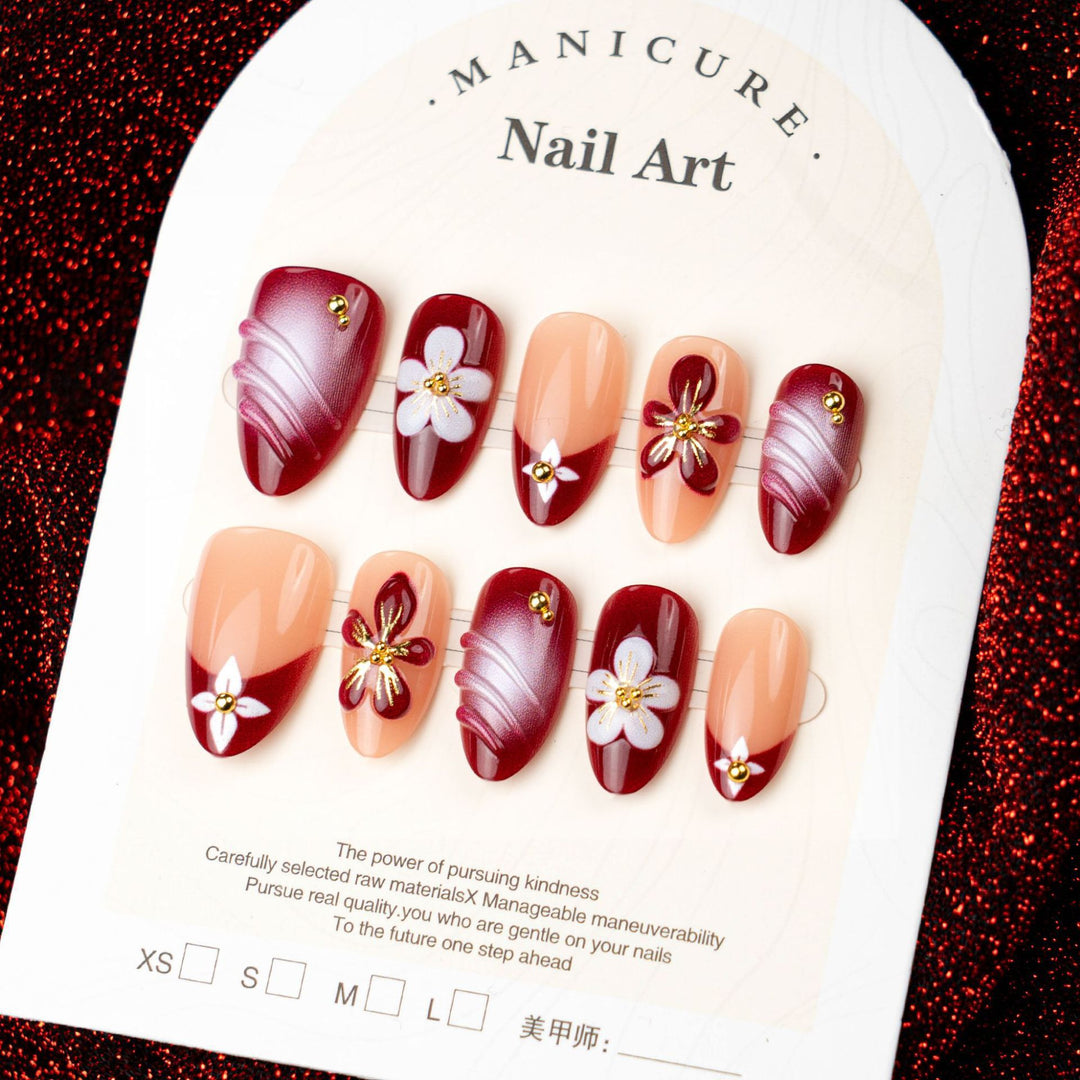 Luxuriöses Floral Design Press-On Nail Art Set