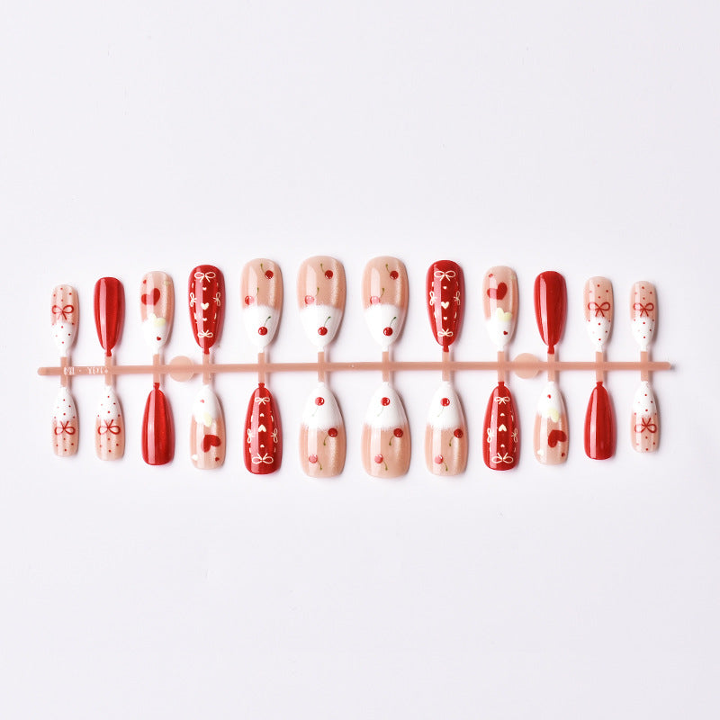 Kreatives Cherry-Design Press-On Nagelset Karnz