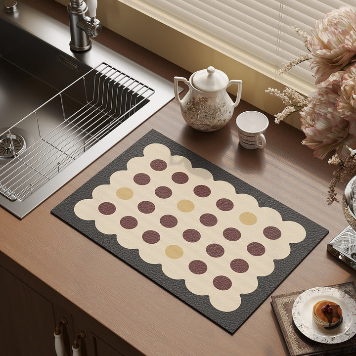 Scalloped Faux-Leather Dining Placemat with Polka Dot Texture