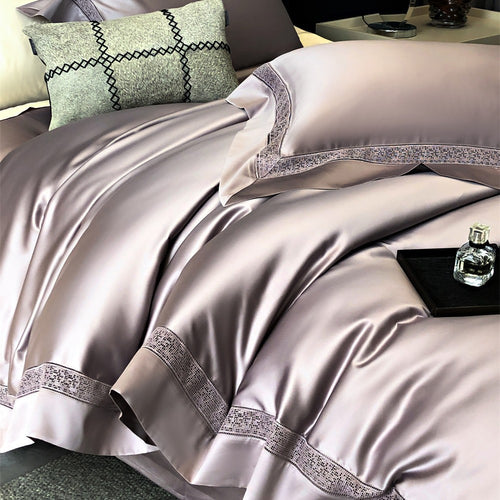 Premium-Baumwollsatin-Bettbezug-Set mit dekorativer Lochstickerei und verdecktem Hotelverschluss