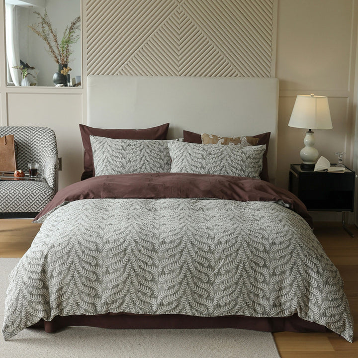 Elegante Baumwoll-Leinen Bettwäschegarnitur mit gequilteter Jacquard-Struktur