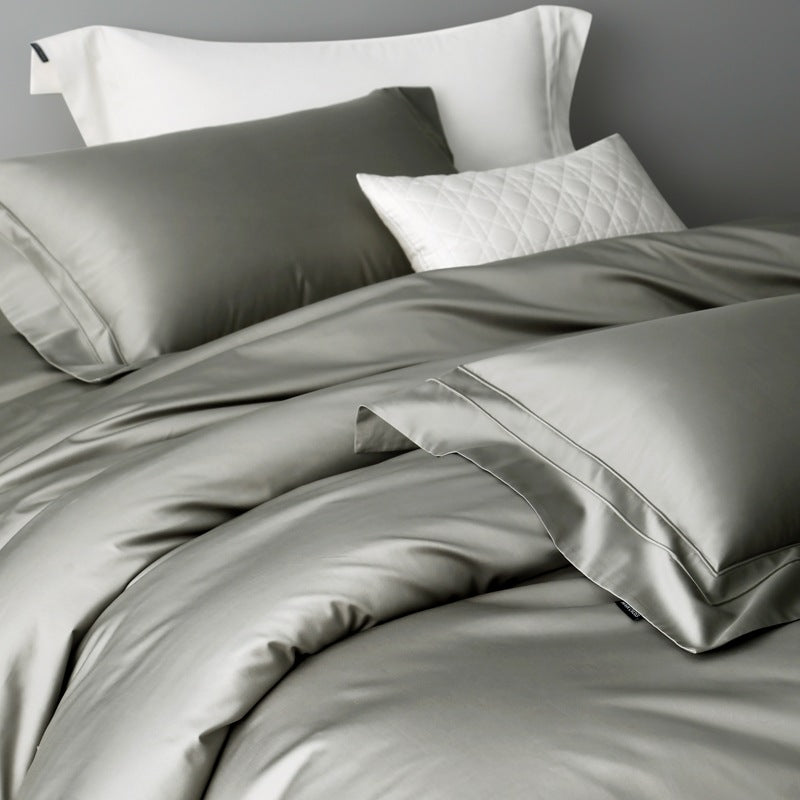 Langstapel-Baumwoll-Satin Bettdeckenbezug Set mit doppelt gesticktem Saum & Umschlag-Kissenbezügen