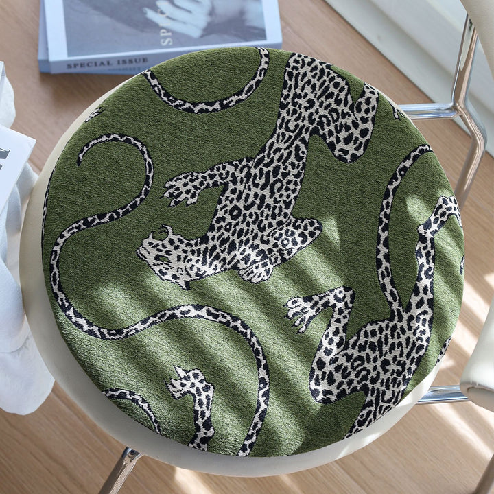 Runde Stuhlkissenhülle mit gewebtem Leoparden-Jacquard und elastischem Saum Karnz