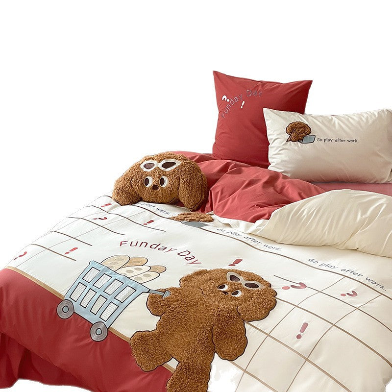 Cartoon Teddy Baumwollmischung Bettbezug Bettwäsche Set