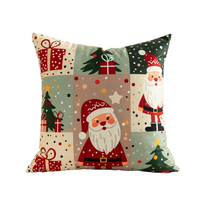 Weihnachtliches quadratisches Dekokissen mit Patchwork-Print und weichem Microfaserbezug