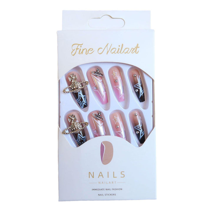 Künstlerisches Press-On Nagelset mit Sternen Design