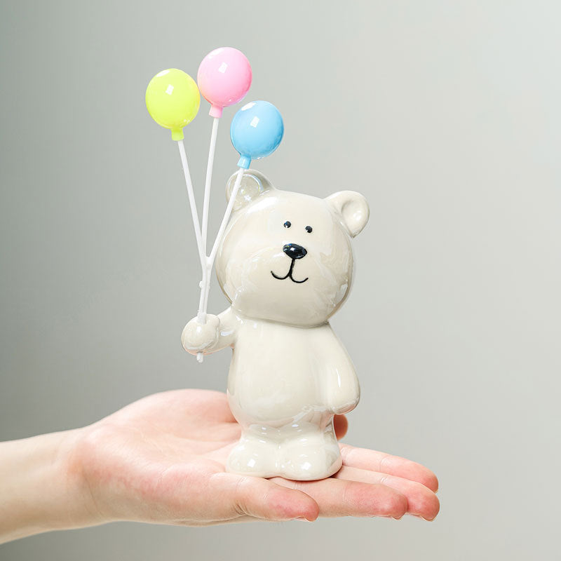 Süße Keramikbärenfigur mit Luftballons Karnz