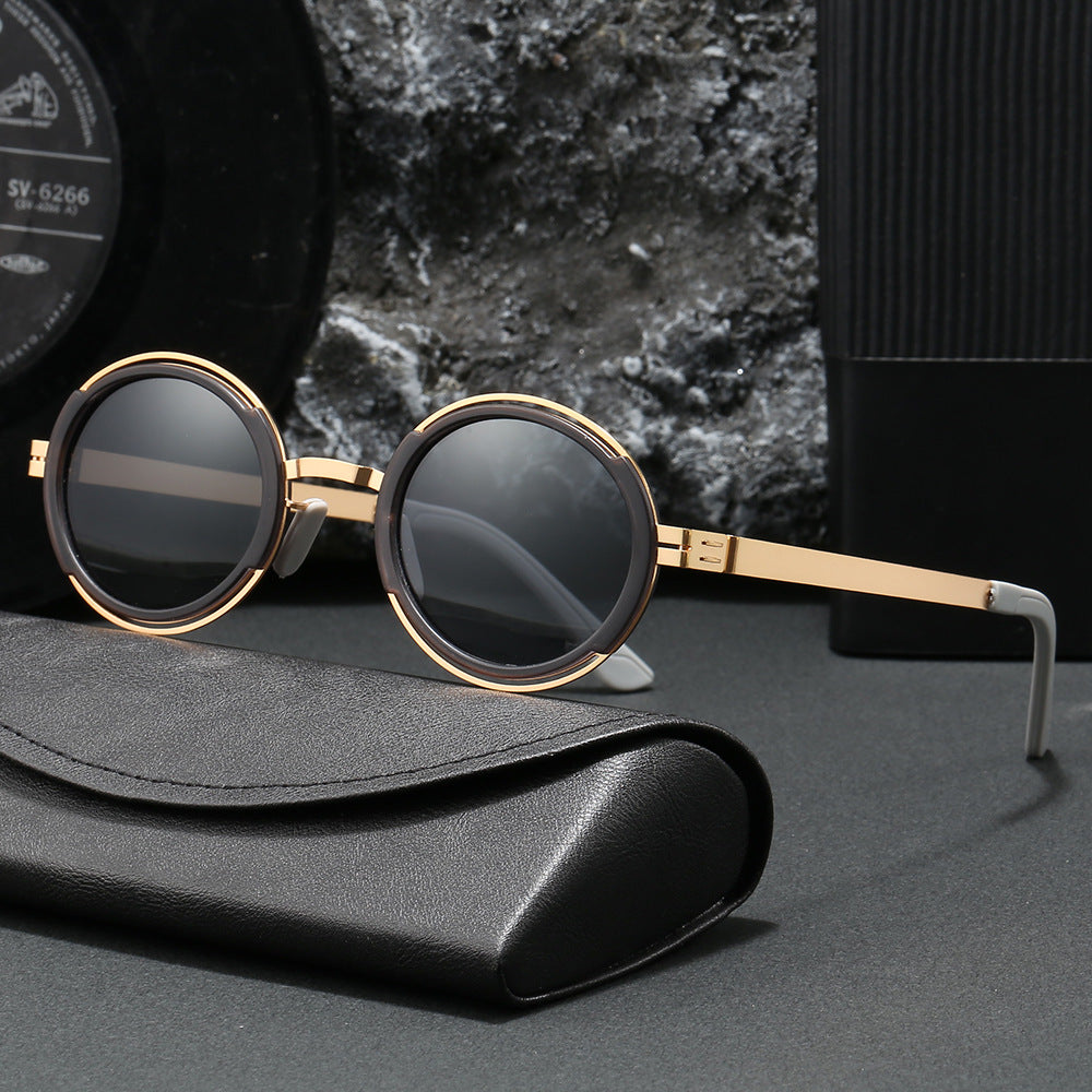Damen modische runde Sonnenbrille mit elegantem Metallrahmen Karnz