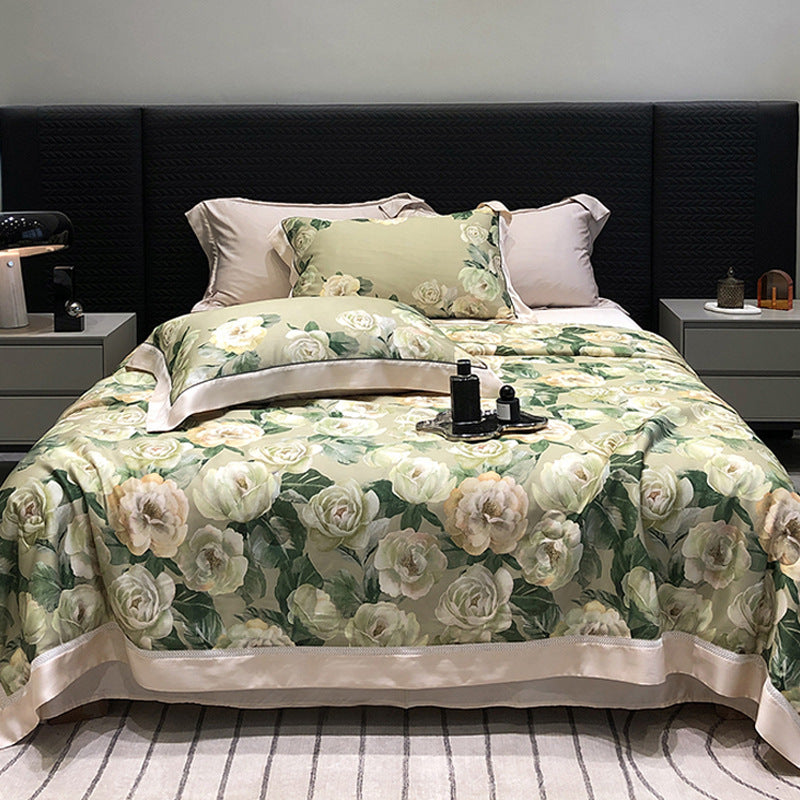 Luxuriöses Baumwollsatin-Bettwäsche-Set mit floralem Aquarellprint und feiner Satinkante