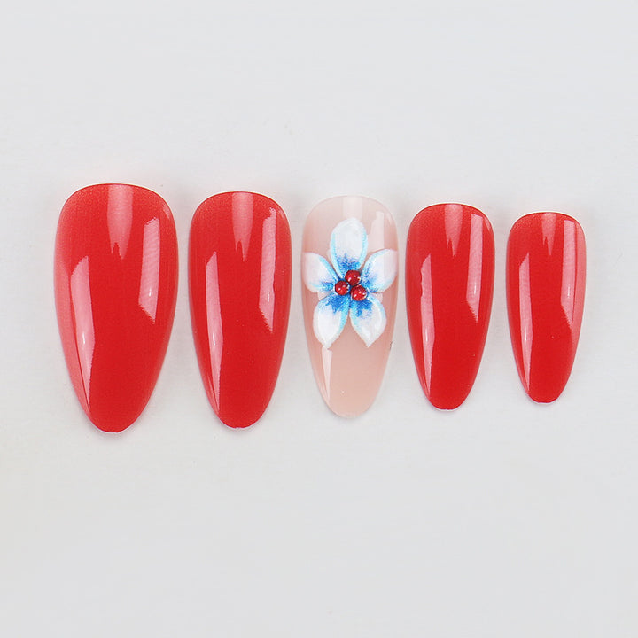Künstlerisches Press-On-Nagelset mit floralen Verzierungen Karnz