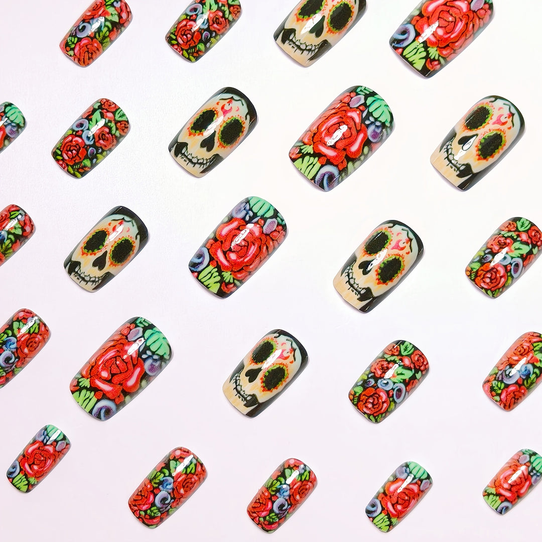 Kunstnagelset mit Lebhaftem Totenschädelmotiv Karnz