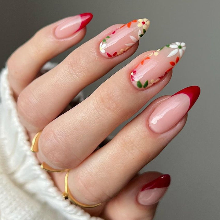 Floral Französische Spitze Falsche Nagelkunst Karnz