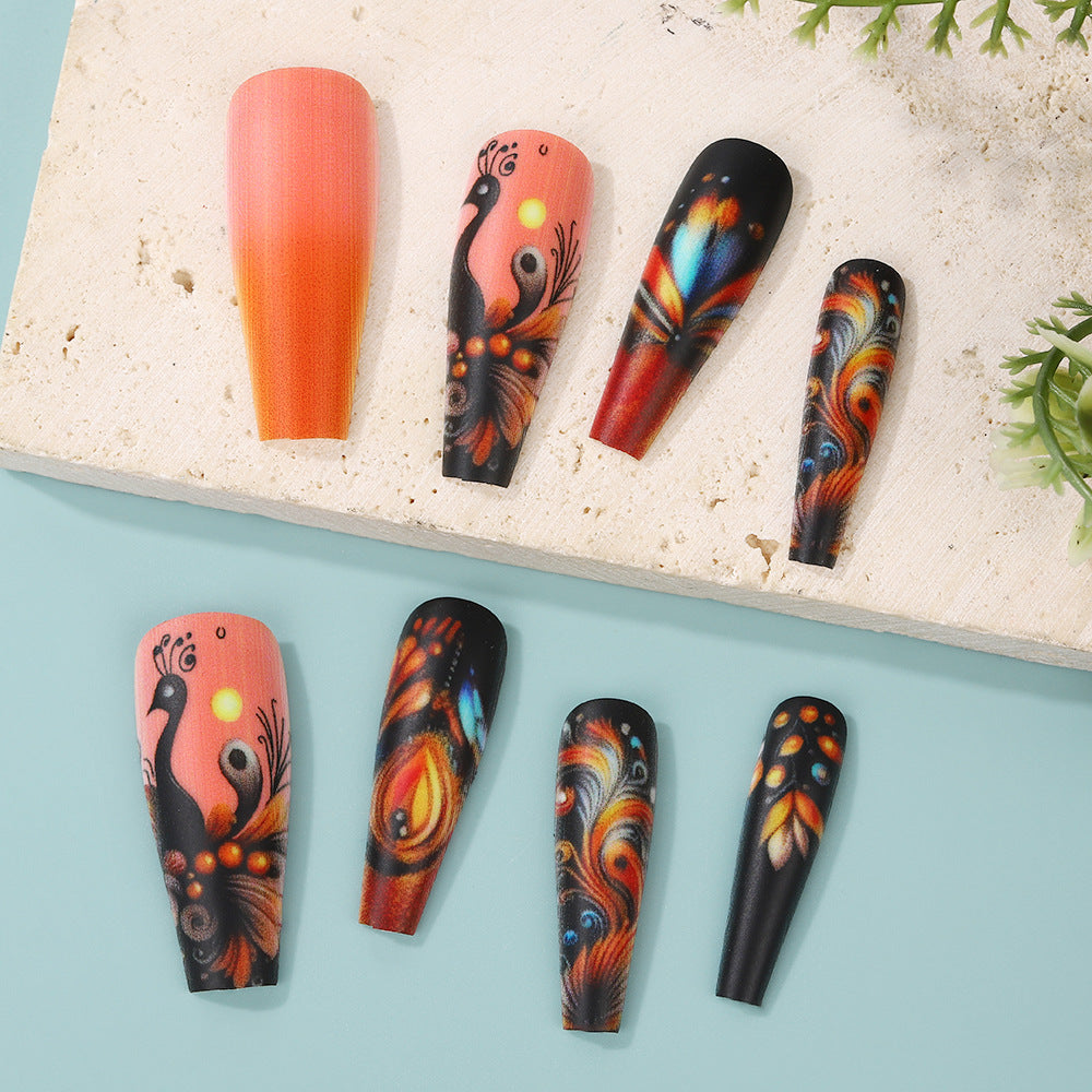 Kreatives Kunstnagel Set mit farbenfrohen Federdesigns Karnz