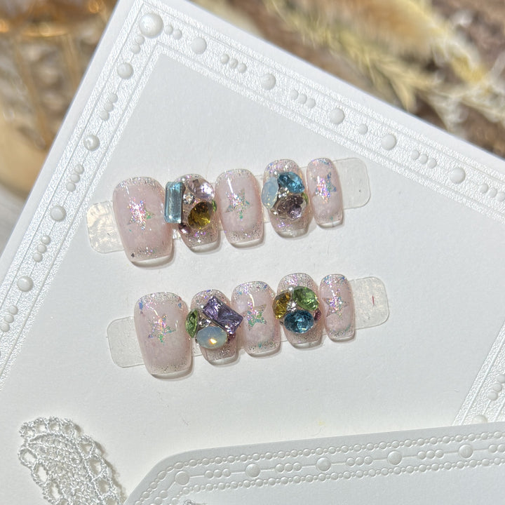 Edelsteine-verzierte Press-On Nagelset