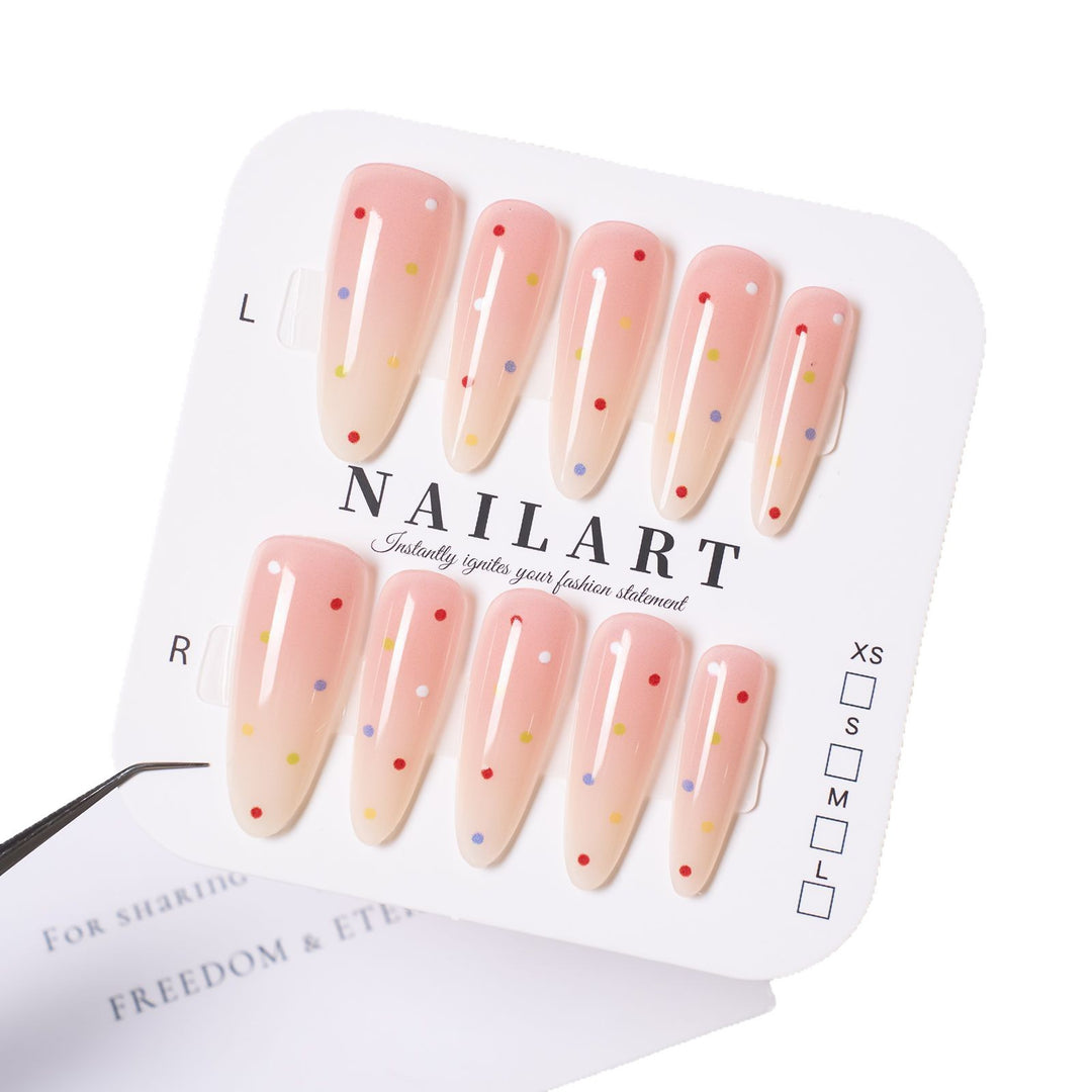 Premium Künstlerische Press-On Nagelspitzen Set mit Bunten Punkten Karnz