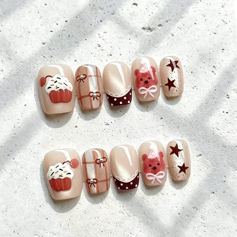 Verspieltes Cupcake-Thema Press-On Nagelkunst Set Karnz