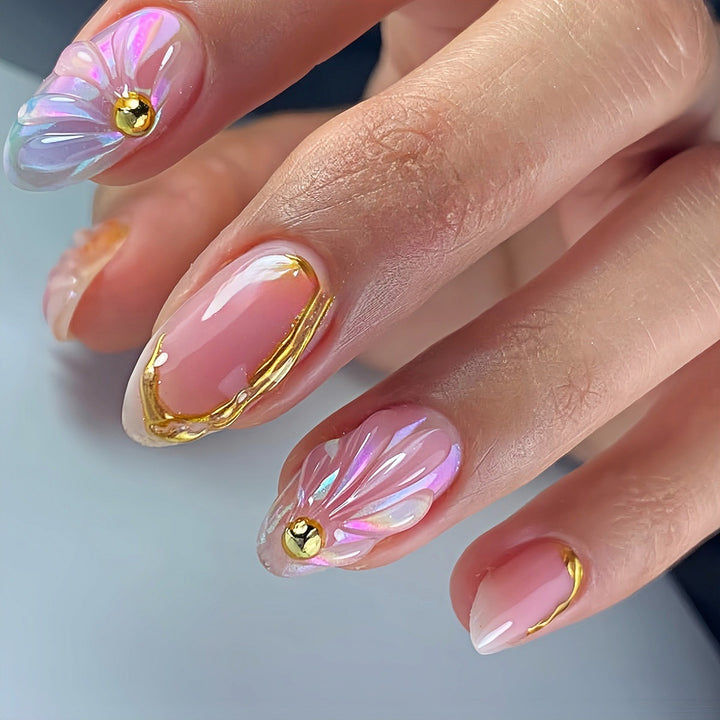 Florales geometrisches Press-On-Nagelkunst-Set Karnz