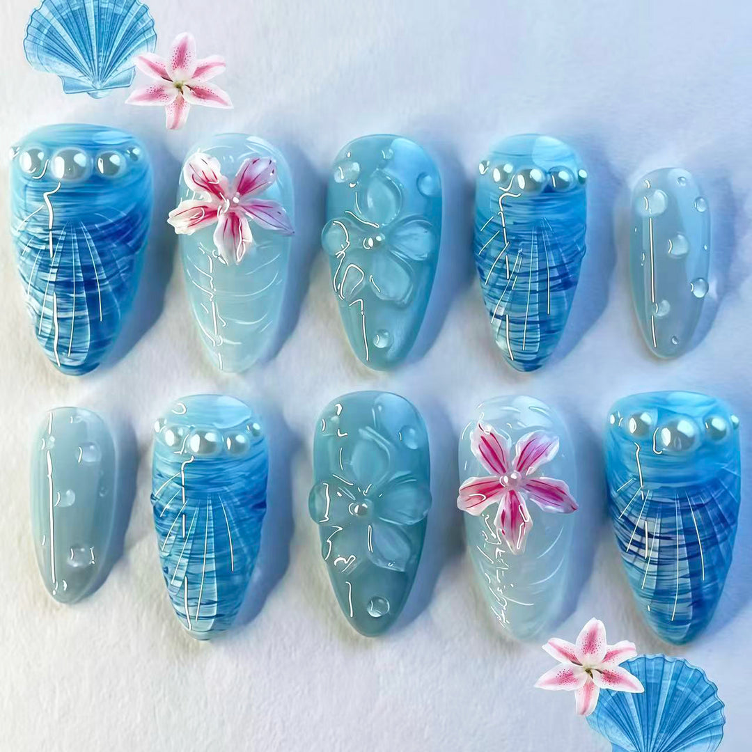 Küsteninspiriertes dekoratives Press-On Nagelkunst-Set