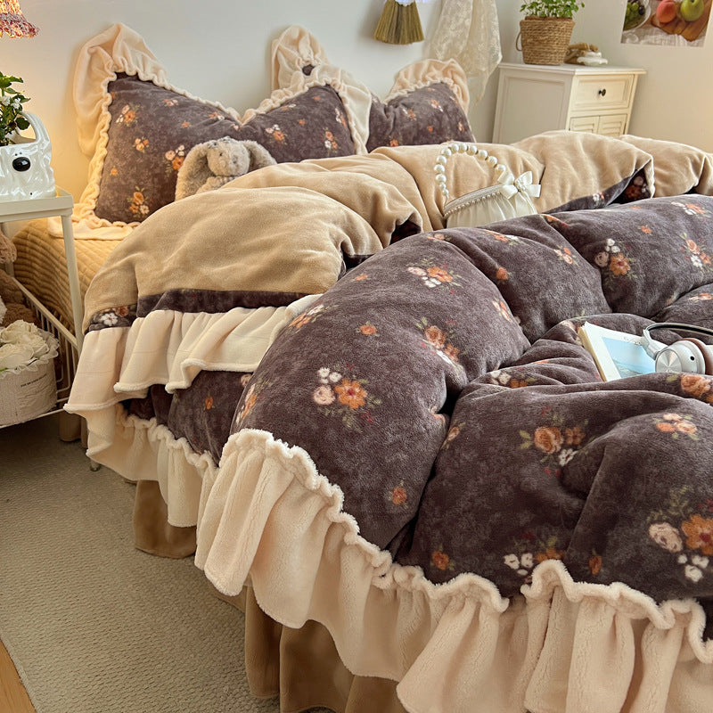 Rüsch-Plüsch Wendbare Bettwäsche Set mit Cartoon-Hase Druck und Flanell Kissenbezügen