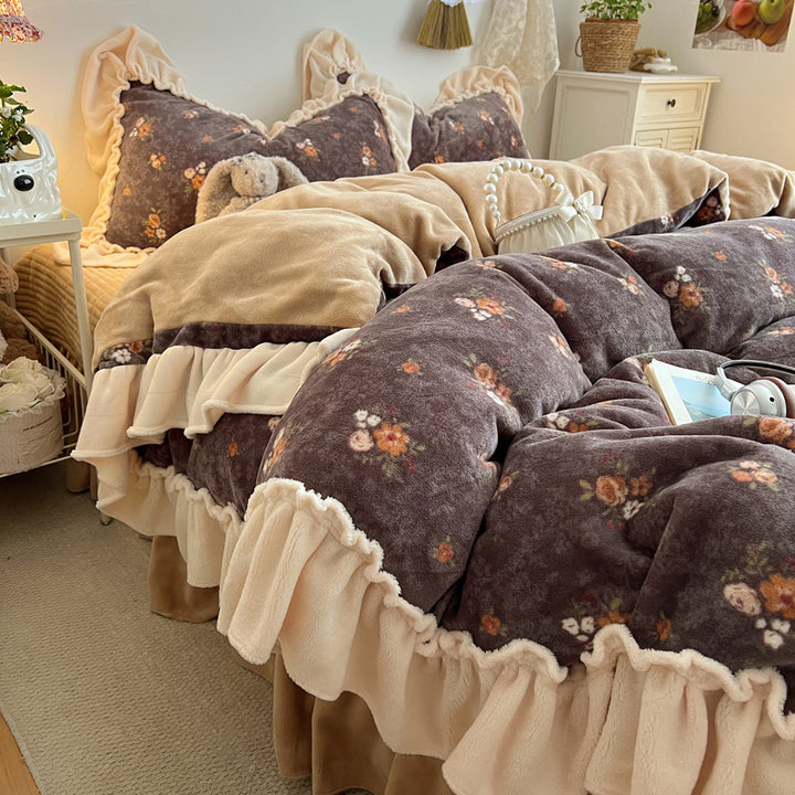 Rüsch-Plüsch Wendbare Bettwäsche Set mit Cartoon-Hase Druck und Flanell Kissenbezügen