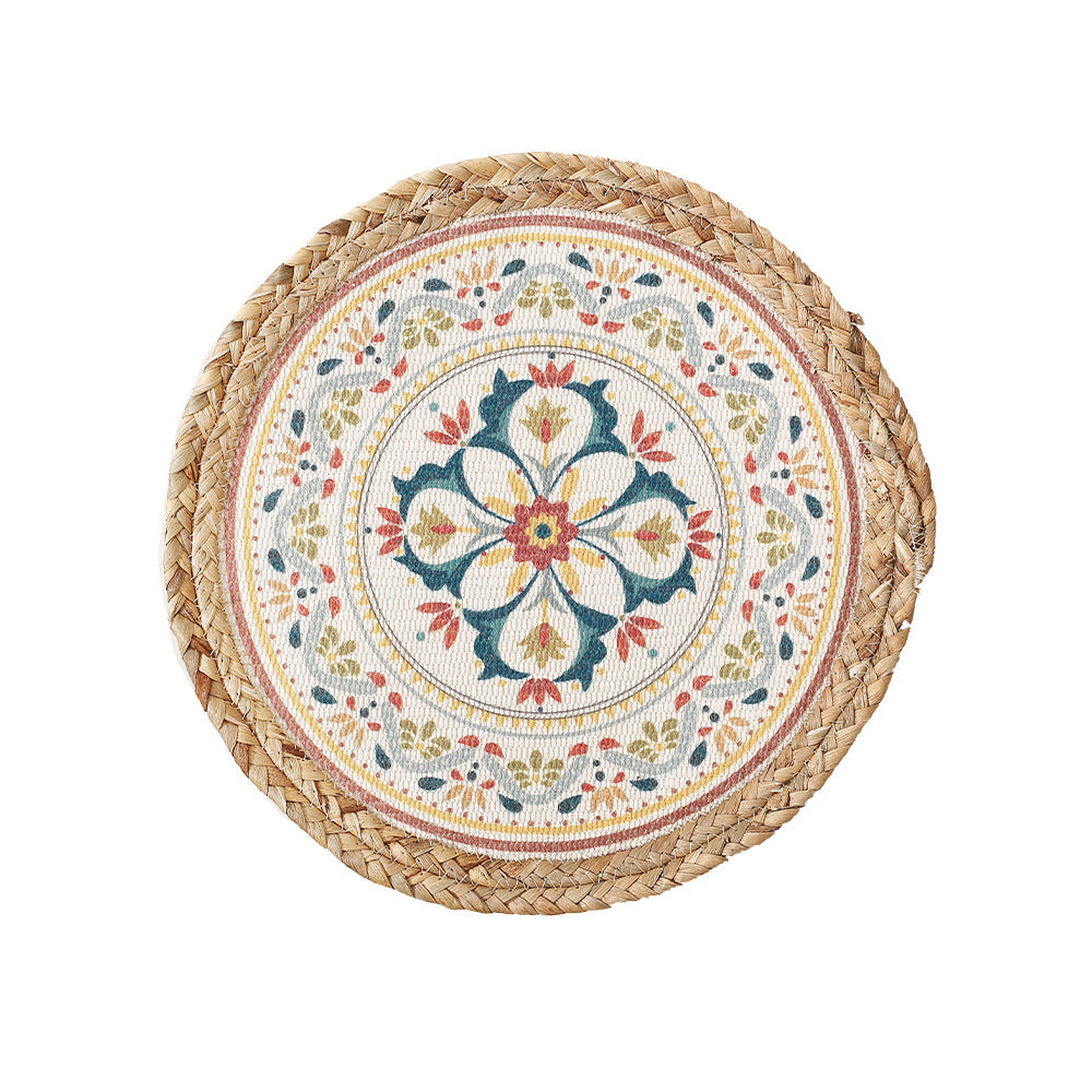 Rundes gewebtes Tischset aus Jute mit Mandala-Baumwollauflage Karnz