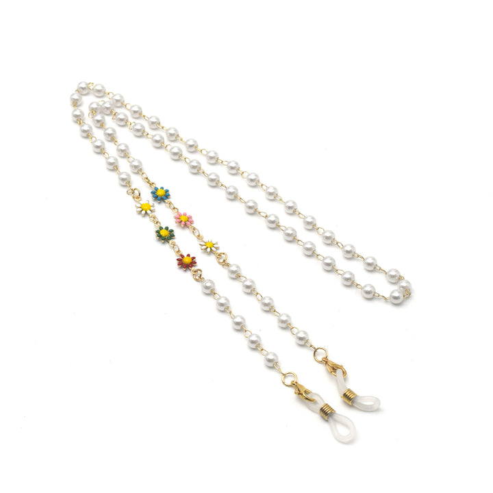 Elegante Perlen- und bunte Edelstein-Brillekette Karnz