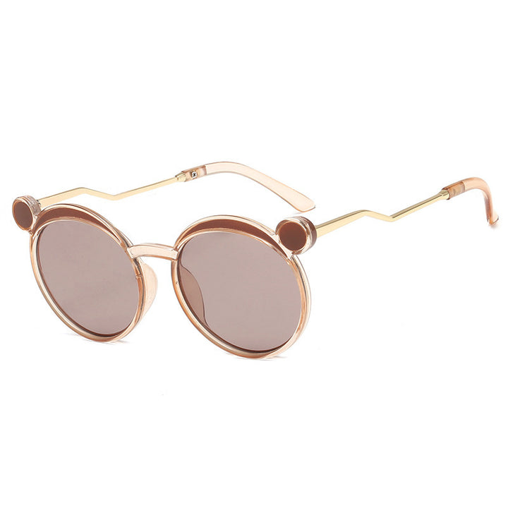 Damen Fashion-Runde Sonnenbrille mit innovativem Rahmen und farbigen Gläsern Karnz