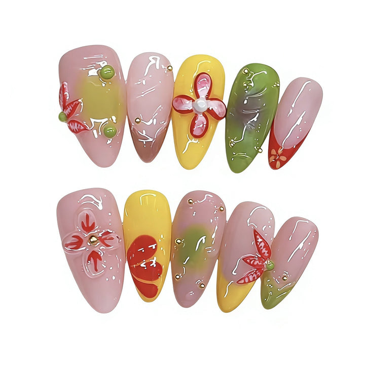 Künstlerisches Floral-Design Press-On Nagelkunst Set Karnz