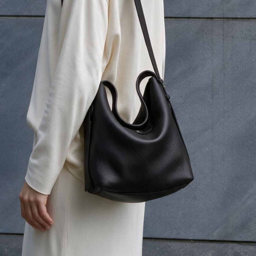 Gepunktetes Leder Schlampige Hobo Bucket Bag mit verstellbarem Riemen
