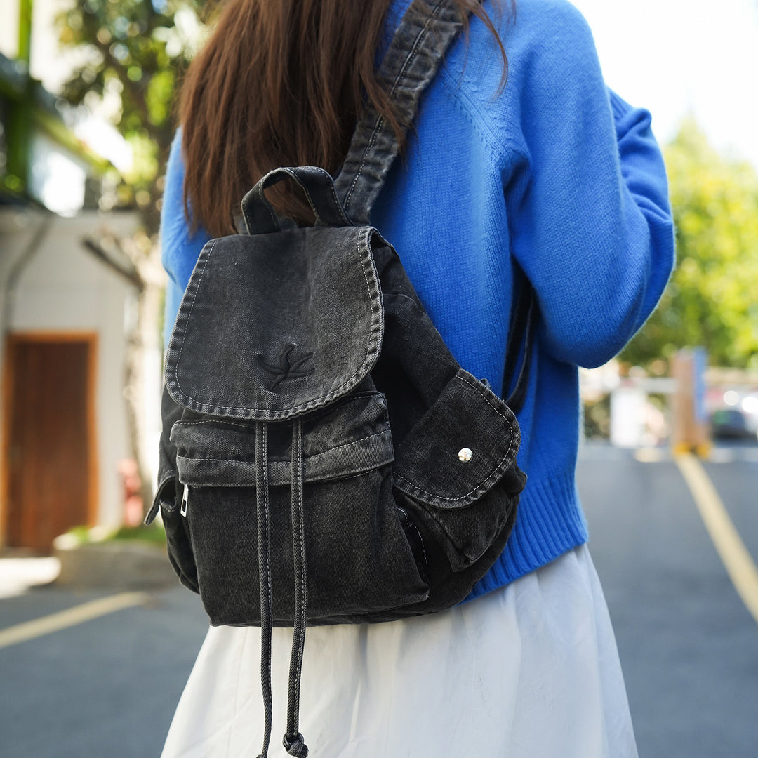 Stylische Denim Zugbeutel Rucksack Karnz