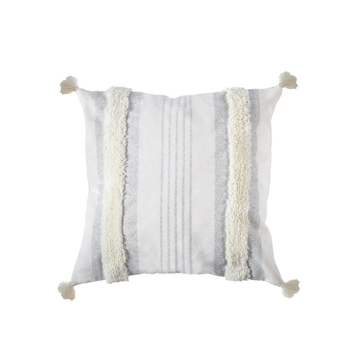 Quadratischer dekorativer Kissenbezug mit Bouclé‑Borten, Quasten und verdecktem Reißverschluss