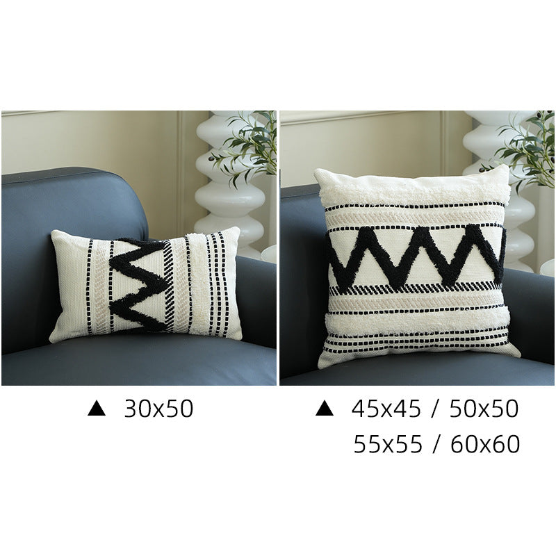 Rechteckiges gewebtes Lumbar-Dekokissen mit Tuft‑Diamanten und Quasten