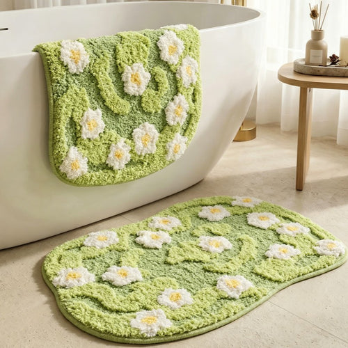 Blumenverzierte Badematte