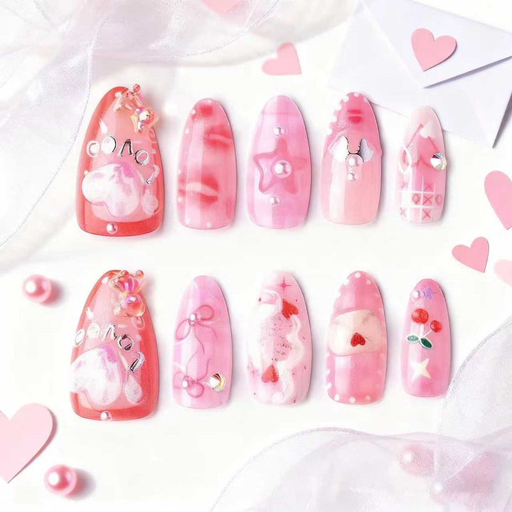 Künstlerisches Herz-Themen Press-On Nagelkunst Set Karnz