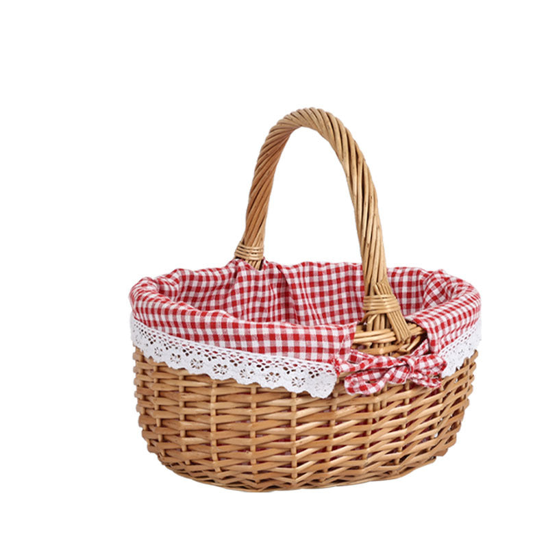 Damen geflochtener Picknickkorb mit romantischem Gingham-Futter Karnz